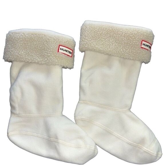 Hunter sheepy fleece cuff boot socks natural white kids XL - Picture 2 of 8